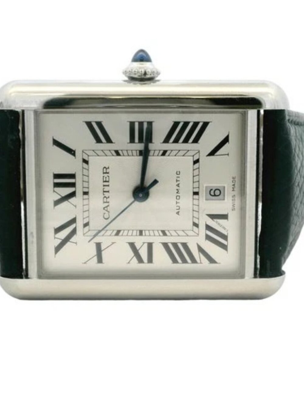 Cartier Tank Extra Large 4324 31mm Silver Dial Black Leather Strap Watch B&P